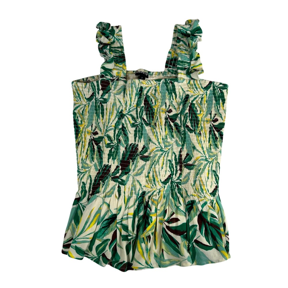 Torrid Green Tropical Leaf Smocked Peplum Tank Top Ruffle Strap Size 1 40380000